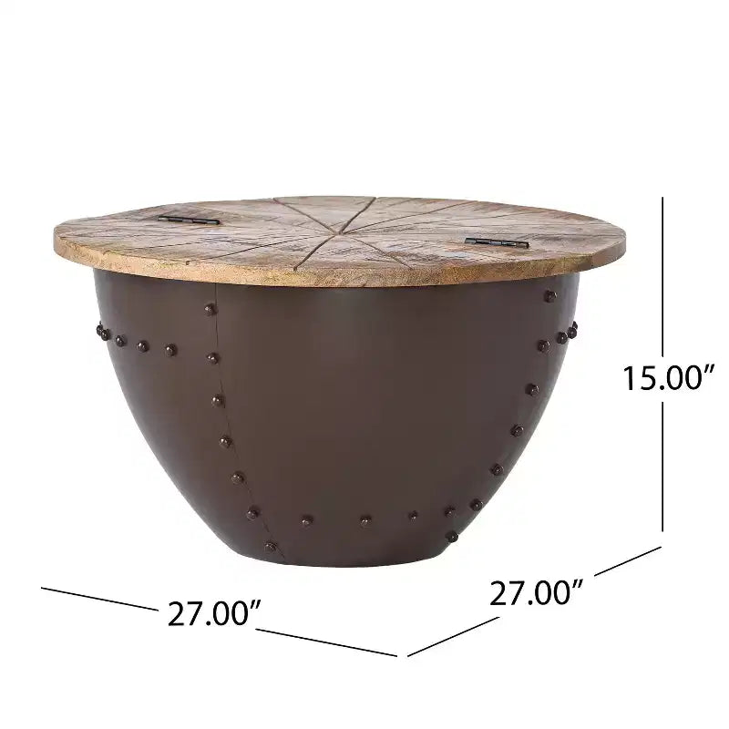 Table basse de rangement Christopher Knight Home Algonac moderne industrielle artisanale en bois de manguier et fer, naturel