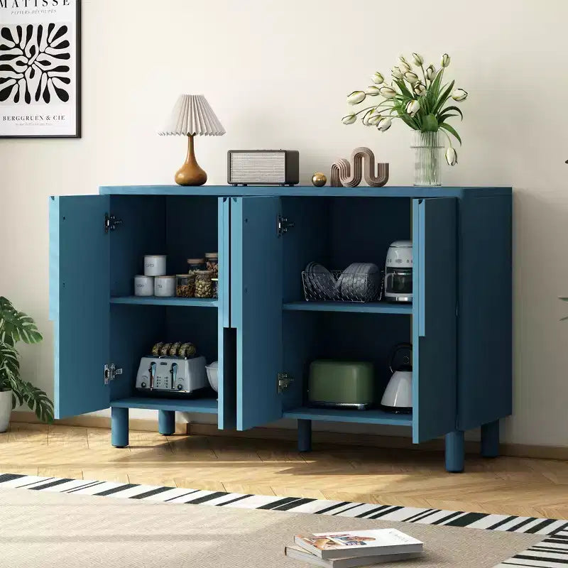 Bahut 4 portes avec rangement, buffet en bois avec poignées et étagères réglables