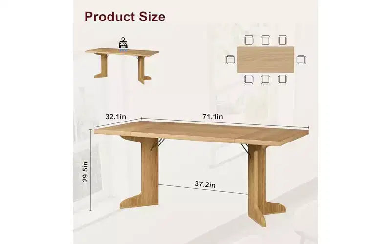 71 Grande table à manger pour 6 à 8 personnes, table de salle à manger moderne avec pieds en bois uniques, table à manger rectangulaire pour cuisine, salle à manger et salon