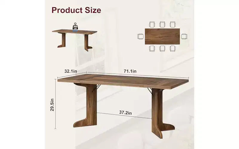 71 Grande table à manger pour 6 à 8 personnes, table de salle à manger moderne avec pieds en bois uniques, table à manger rectangulaire pour cuisine, salle à manger et salon
