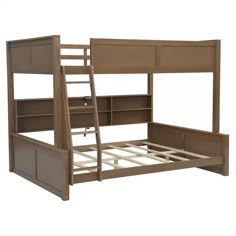 Lit superposé double XL/grand XL sur grand lit avec armoires de rangement et ports USB, construction robuste en bois de pin - ModernLuxe