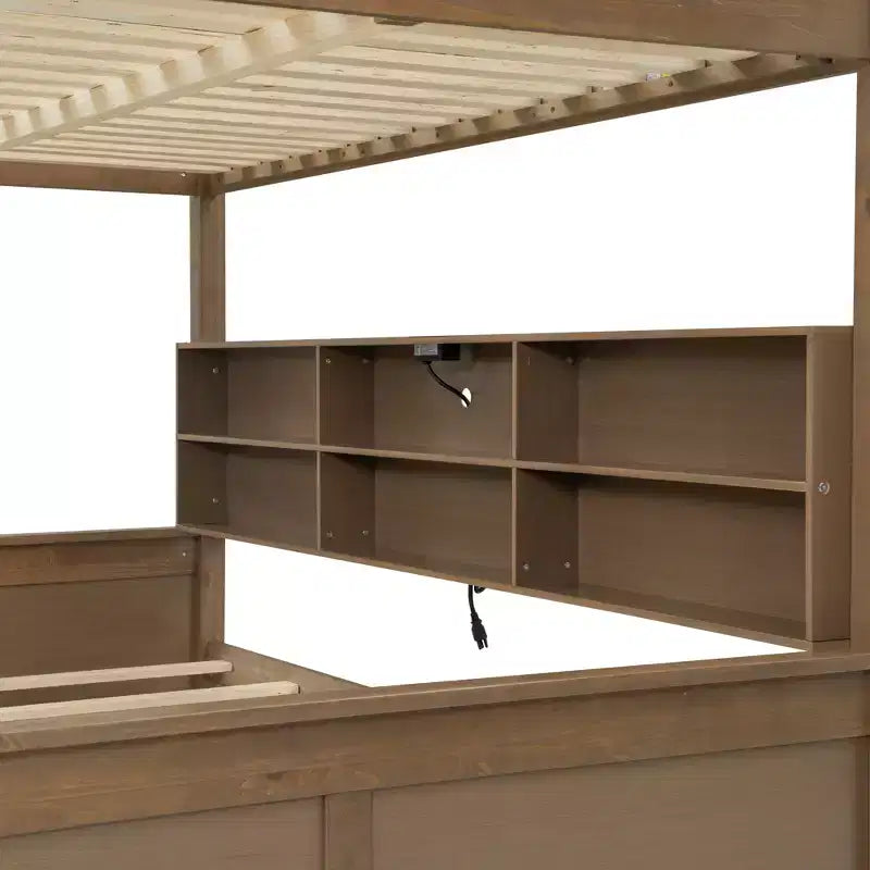 Lit superposé double XL/grand XL sur grand lit avec armoires de rangement et ports USB, construction robuste en bois de pin - ModernLuxe