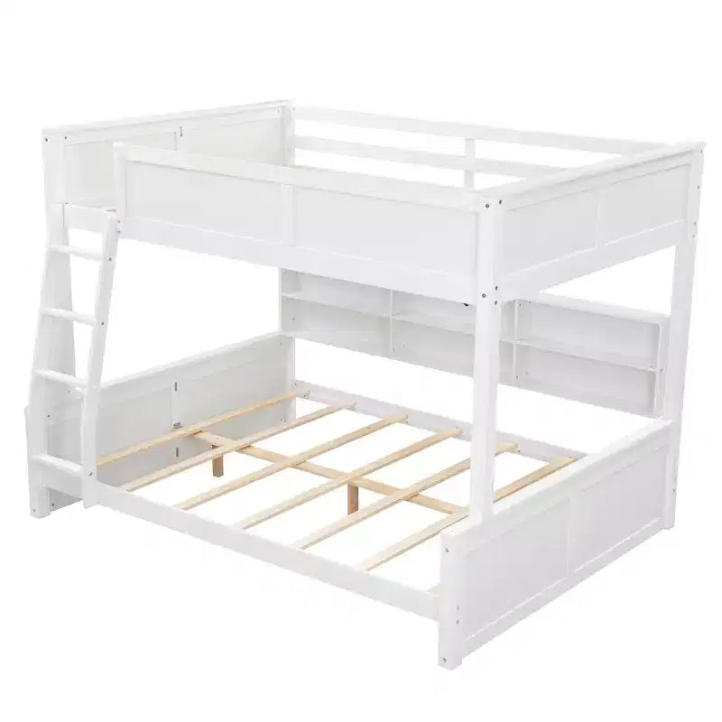 Lit superposé double XL/grand XL sur grand lit avec armoires de rangement et ports USB, construction robuste en bois de pin - ModernLuxe