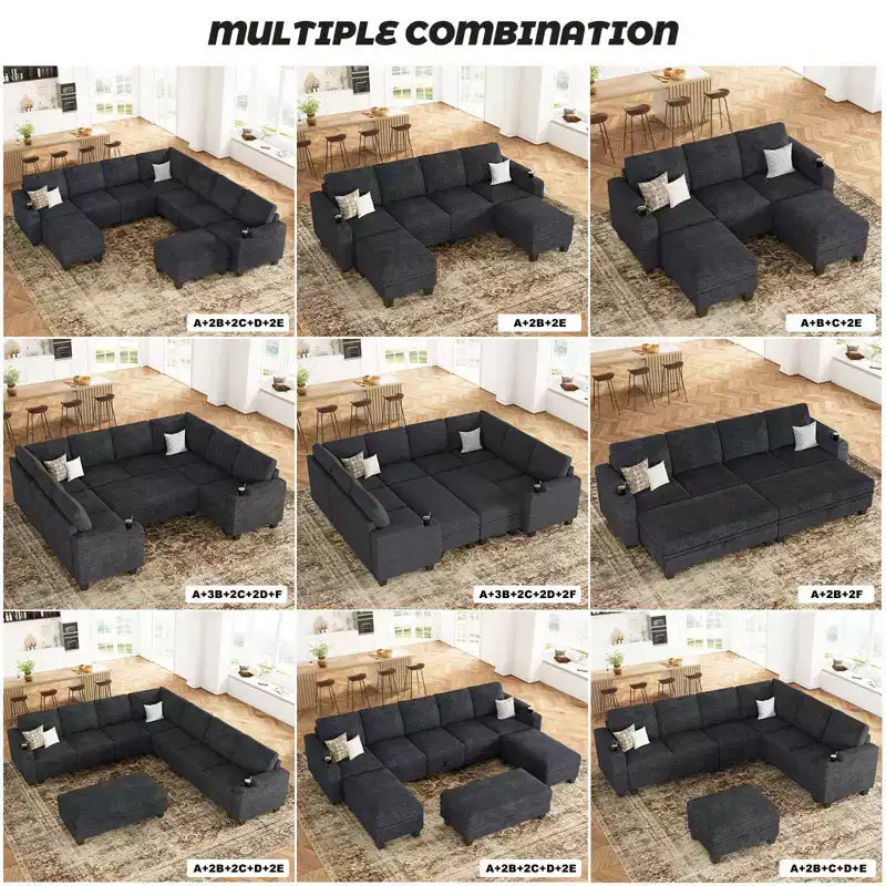 Siège d'angle en chenille Belffin pour canapé modulable. Module de canapé sectionnel.