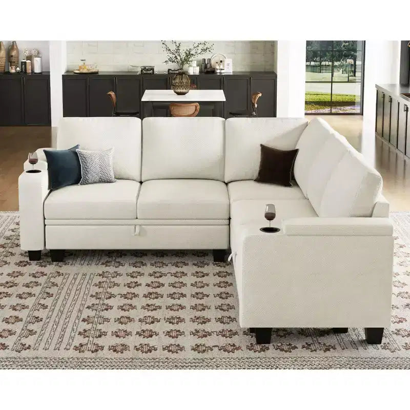 Canapé d'angle en tissu Belffin - Conception modulaire avec rangement dissimulé et porte-gobelet amovible