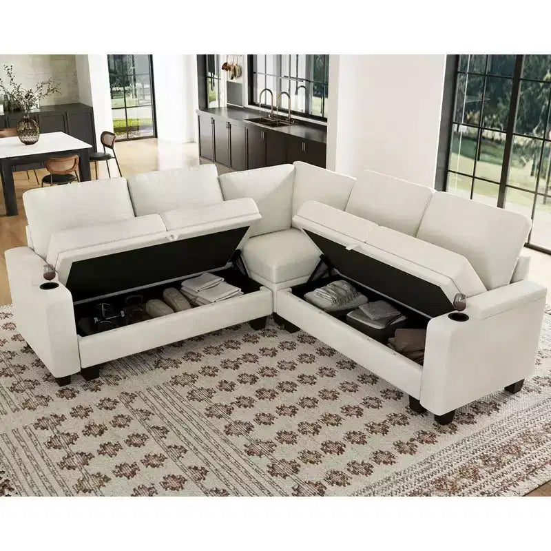 Canapé d'angle en tissu Belffin - Conception modulaire avec rangement dissimulé et porte-gobelet amovible