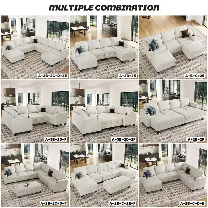 Canapé d'angle en tissu Belffin - Conception modulaire avec rangement dissimulé et porte-gobelet amovible