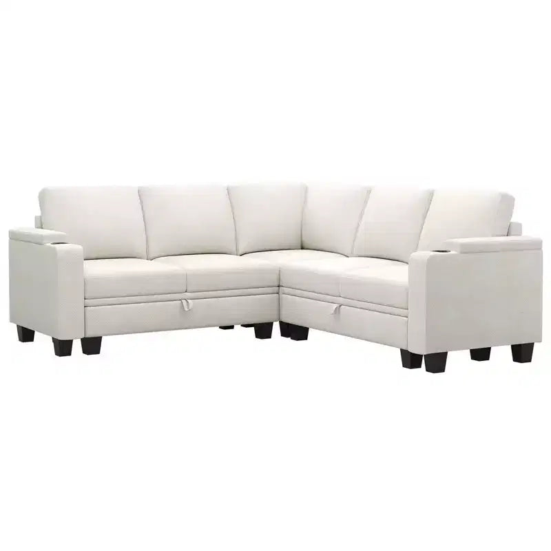 Canapé d'angle en tissu Belffin - Conception modulaire avec rangement dissimulé et porte-gobelet amovible