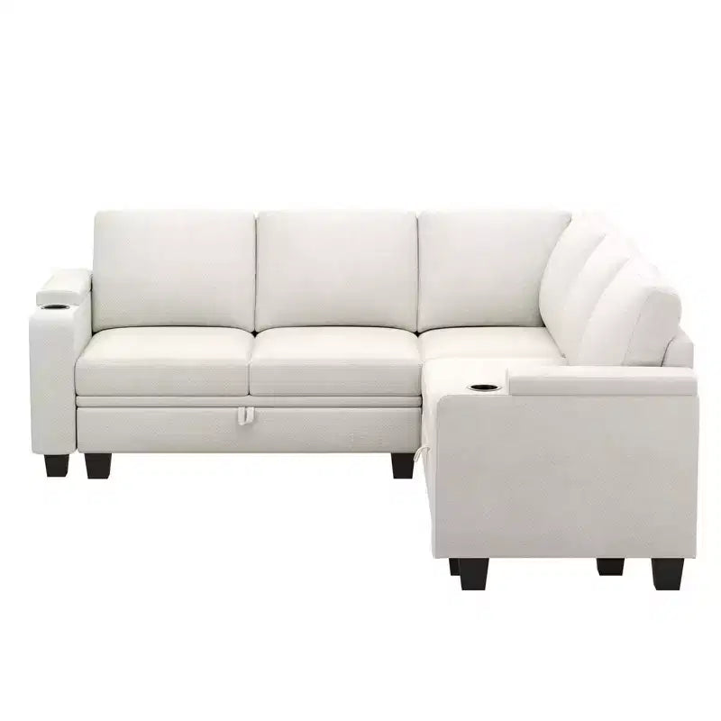 Canapé d'angle en tissu Belffin - Conception modulaire avec rangement dissimulé et porte-gobelet amovible