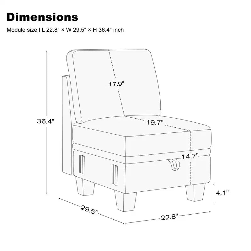 Belffin Module Fauteuil 22,8 po - Canapé Compact en Chenille avec Rangement Dissimulé et Assemblage sans Outil