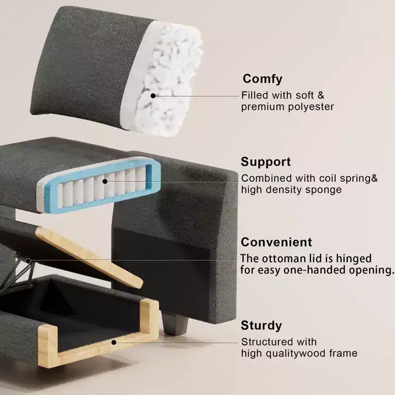 Belffin Module Fauteuil 22,8 po - Canapé Compact en Chenille avec Rangement Dissimulé et Assemblage sans Outil