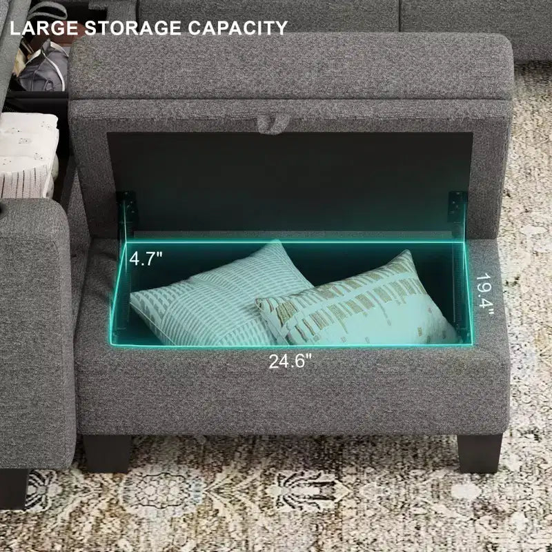 Canapé d'angle modulable 5 places en U Belffin Compact – avec rangement et porte-gobelet