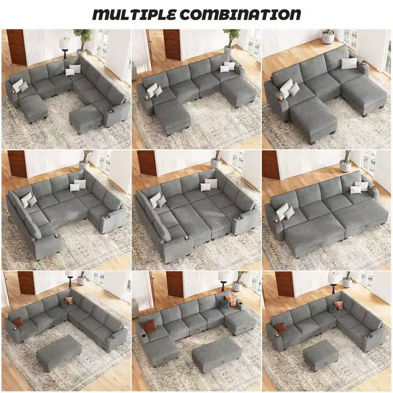 Canapé d'angle modulable 5 places en U Belffin Compact – avec rangement et porte-gobelet