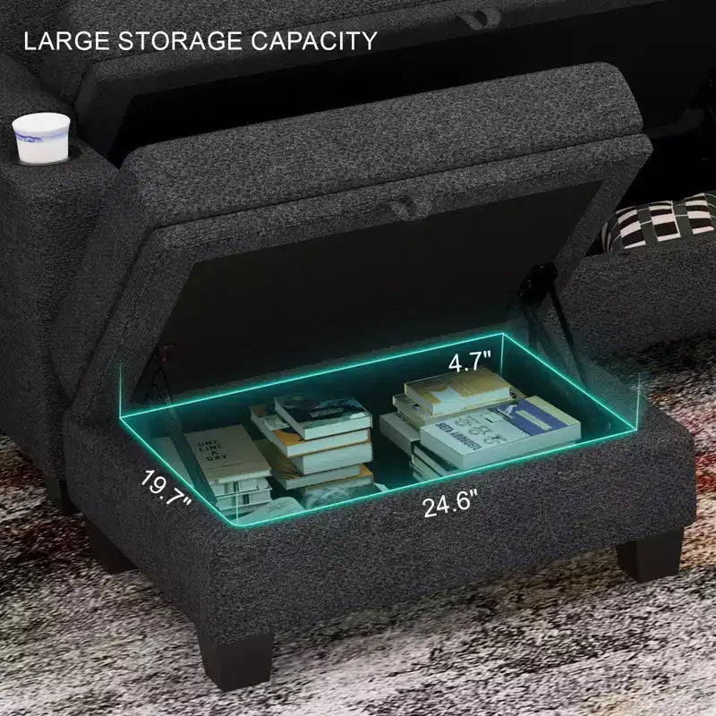 Canapé d'angle modulable 5 places en U Belffin Compact – avec rangement et porte-gobelet