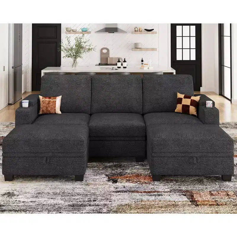 Belffin Compact U-Shaped 5-Seater Sectional - Modular Couch with Storage & Cup Holder