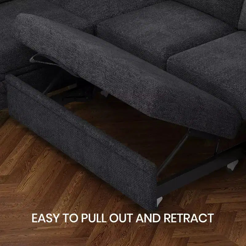 Canapé d'angle modulable 6 places en chenille Belffin avec lit gigogne et double méridienne de rangement
