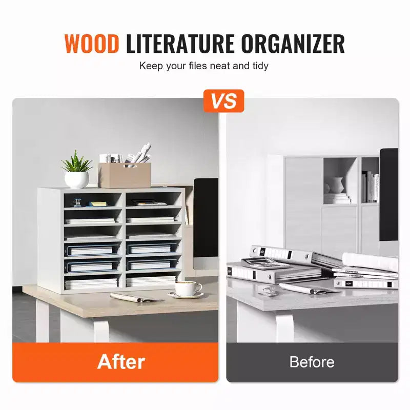 Organisateurs de documents VEVOR, Casier de bureau à 12 compartiments avec étagères réglables, Trieur de documents en bois 51,8x30,5x40,9 cm, Certifié EPA