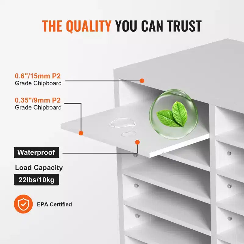Organisateurs de documents VEVOR, Casier de bureau à 12 compartiments avec étagères réglables, Trieur de documents en bois 51,8x30,5x40,9 cm, Certifié EPA