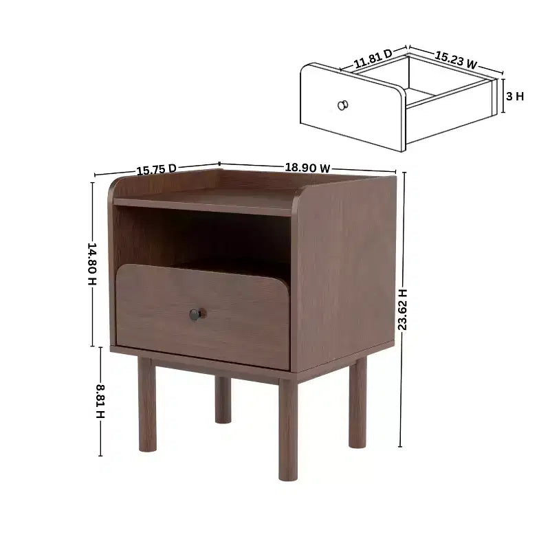 Table de chevet à double niveau Roundhill Furniture Wyller, table d'appoint, finition noyer naturel