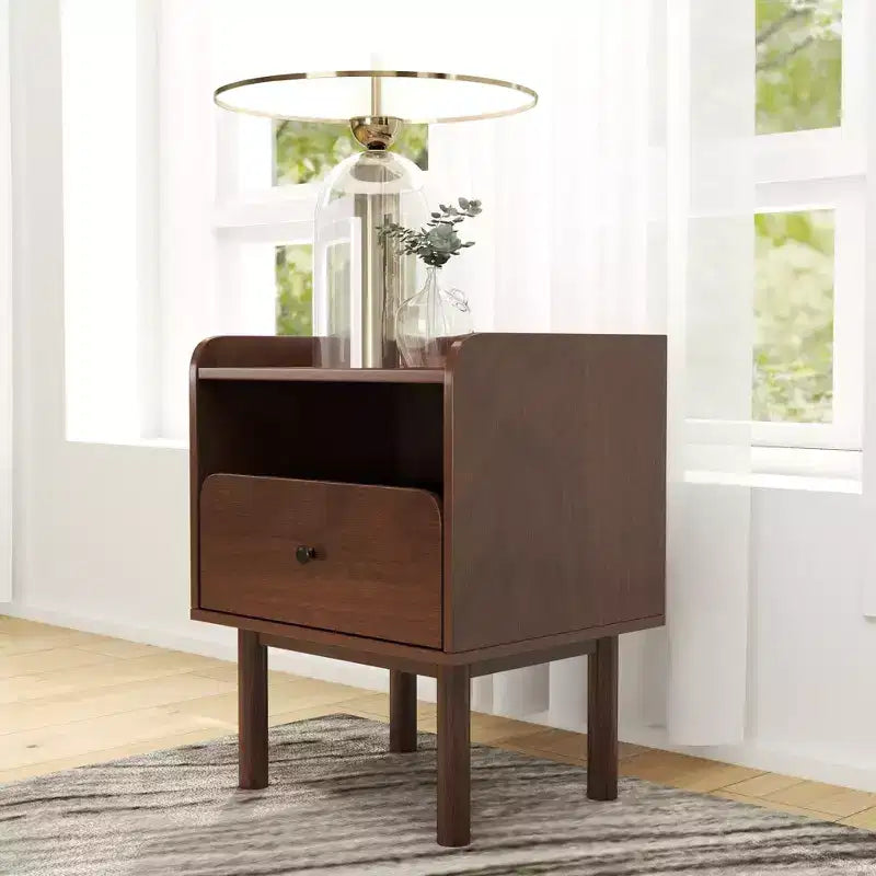 Table de chevet à double niveau Roundhill Furniture Wyller, table d'appoint, finition noyer naturel