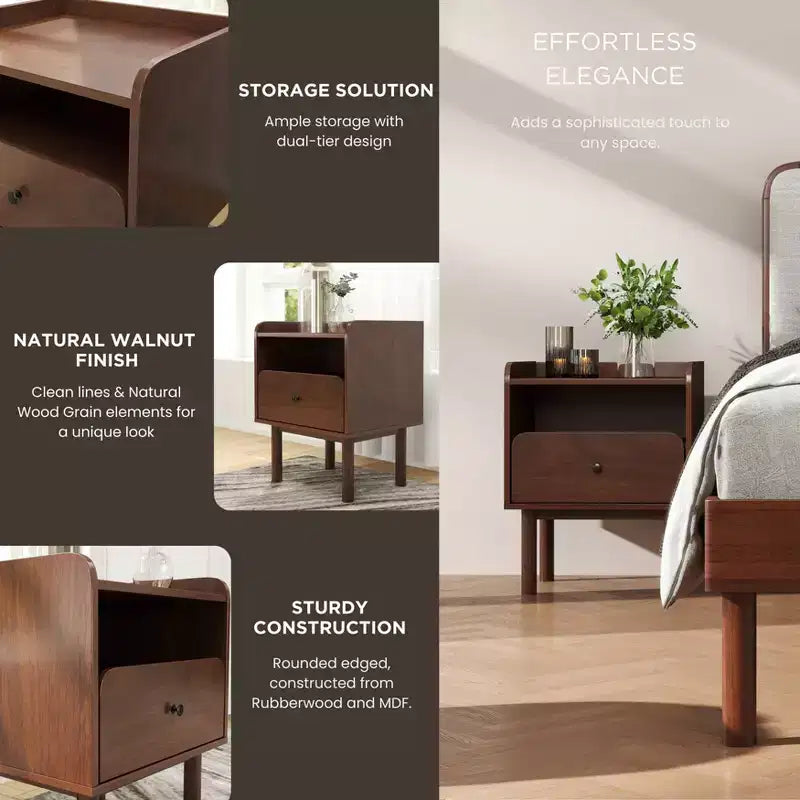 Table de chevet à double niveau Roundhill Furniture Wyller, table d'appoint, finition noyer naturel