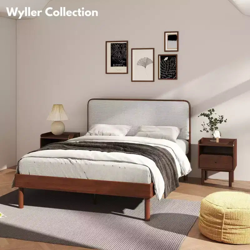 Table de chevet à double niveau Roundhill Furniture Wyller, table d'appoint, finition noyer naturel