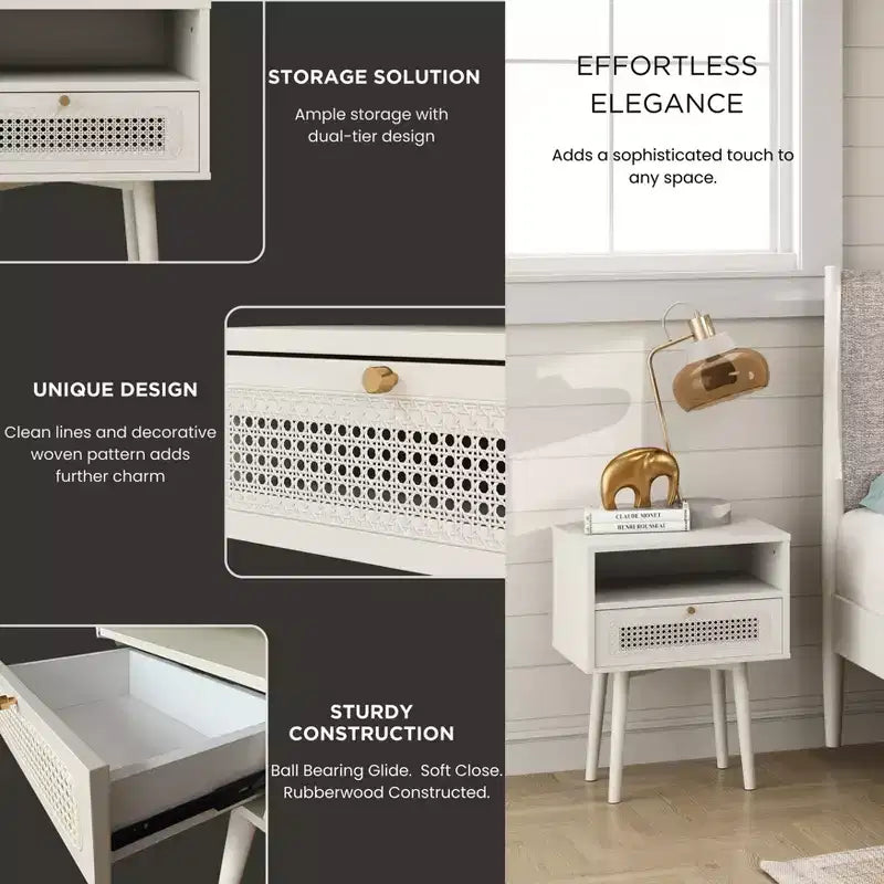 Ensemble de chambre à coucher Roundhill Furniture Feeney 2 pièces, lit plateforme avec table de chevet, blanc crème, grand lit
