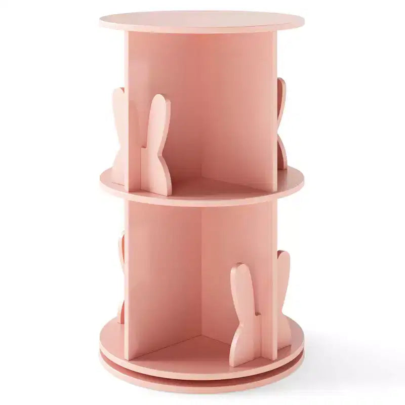 Costway Étagère à livres rotative pour enfants, 2 niveaux, autoportante, présentoir de rangement rotatif à 360°, blanc/rose