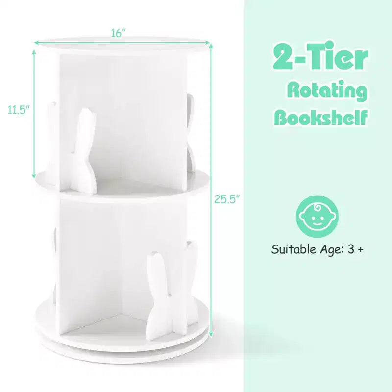 Costway Étagère à livres rotative pour enfants, 2 niveaux, autoportante, présentoir de rangement rotatif à 360°, blanc/rose