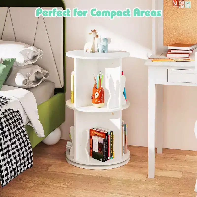 Costway Étagère à livres rotative pour enfants, 2 niveaux, autoportante, présentoir de rangement rotatif à 360°, blanc/rose