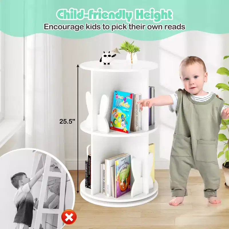 Costway Étagère à livres rotative pour enfants, 2 niveaux, autoportante, présentoir de rangement rotatif à 360°, blanc/rose
