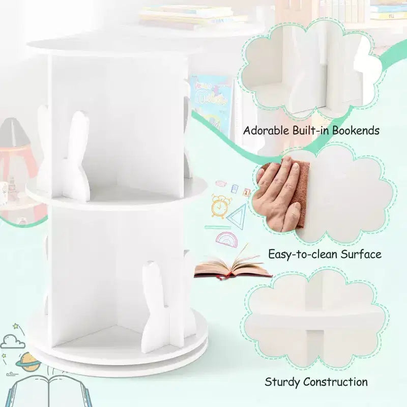 Costway Étagère à livres rotative pour enfants, 2 niveaux, autoportante, présentoir de rangement rotatif à 360°, blanc/rose