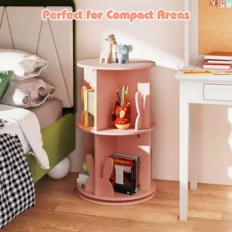Costway Étagère à livres rotative pour enfants, 2 niveaux, autoportante, présentoir de rangement rotatif à 360°, blanc/rose