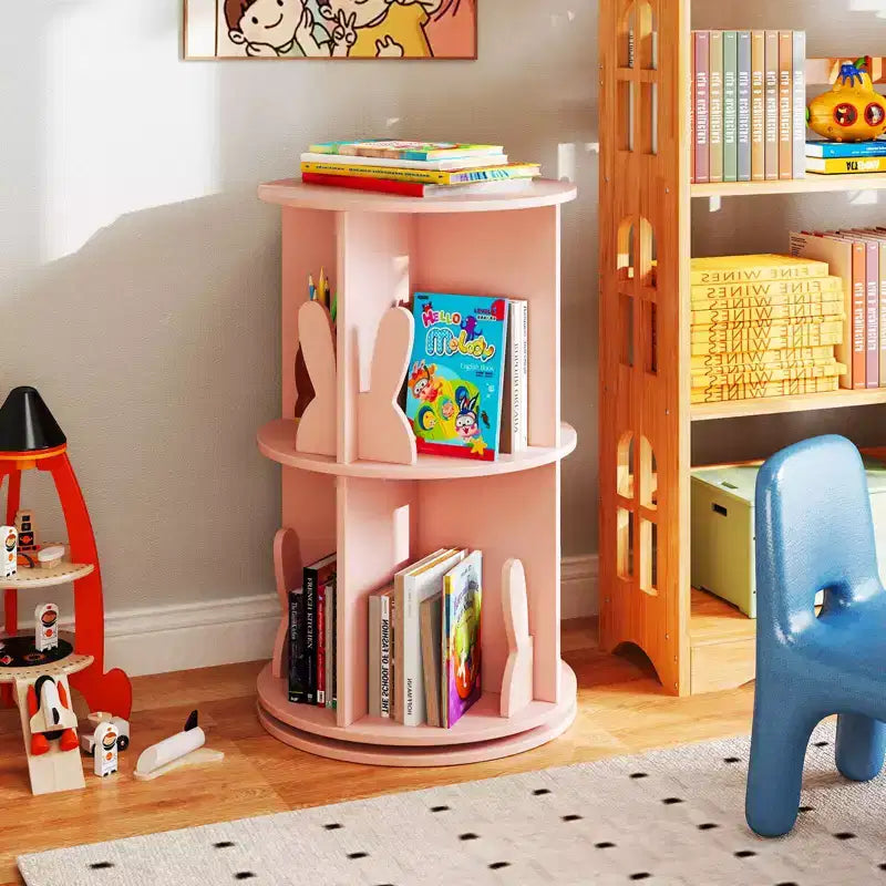 Costway Étagère à livres rotative pour enfants, 2 niveaux, autoportante, présentoir de rangement rotatif à 360°, blanc/rose