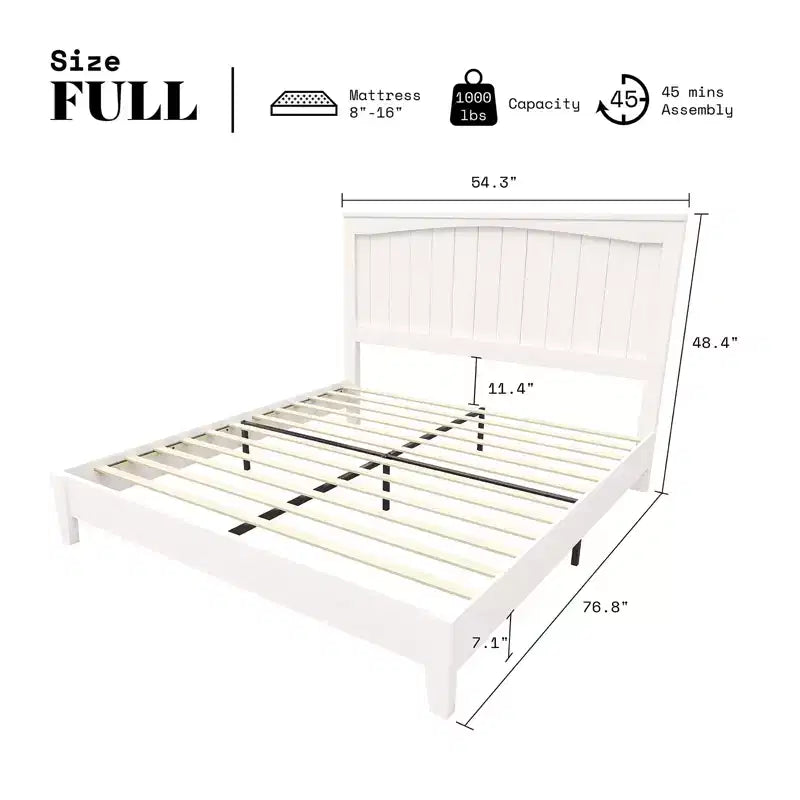 Cadre de lit en bois massif AMERLIFE, lit plateforme de style Mid-Century avec tête de lit à lignes arquées