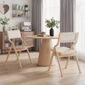 MAYEERTY 2-Set Wood Foldable & Stackable Dining Chairs for Dining Room, Woven Seat & Back, Beige - Natural