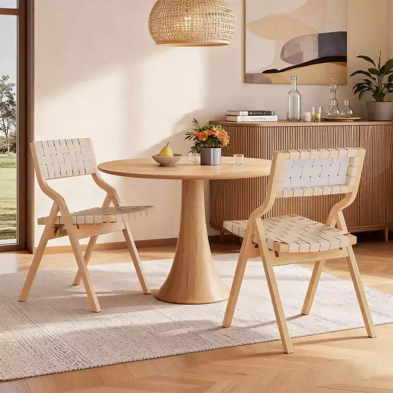 MAYEERTY Chaises de salle à manger pliables et empilables en bois, lot de 2, assise et dossier tissés, beige - naturel
