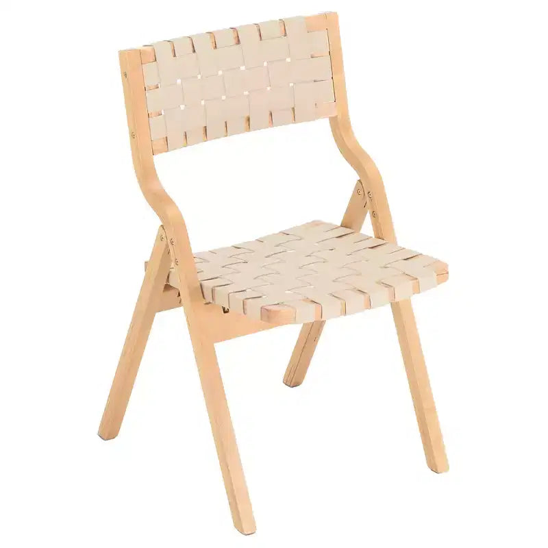 MAYEERTY Chaises de salle à manger pliables et empilables en bois, lot de 2, assise et dossier tissés, beige - naturel