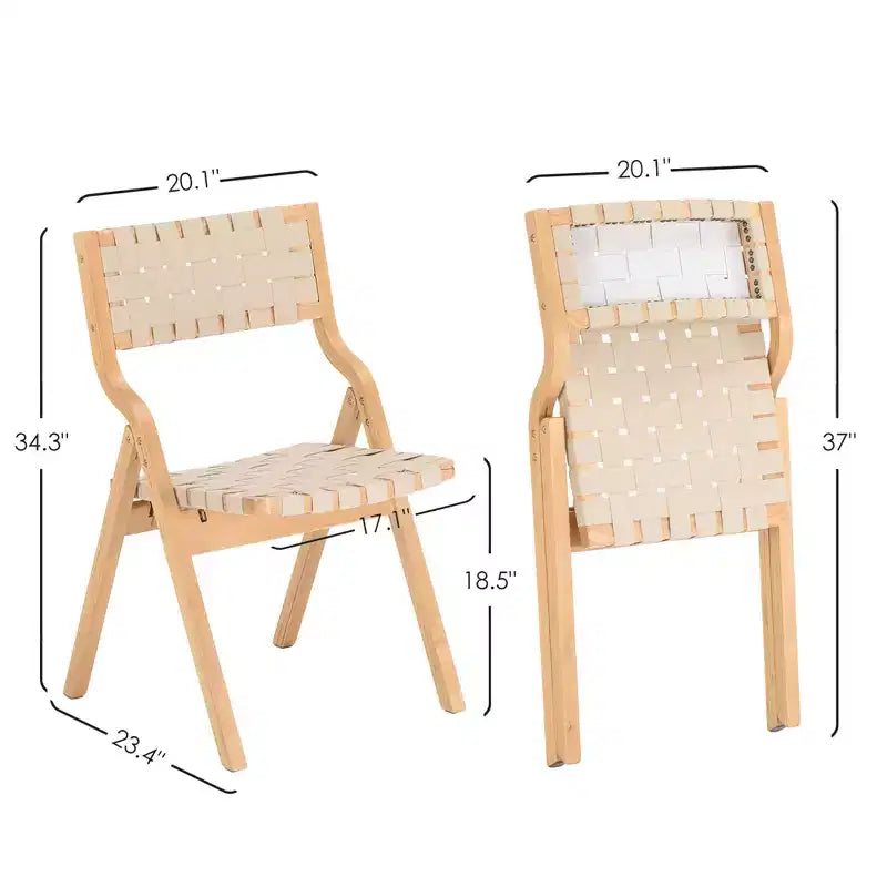 MAYEERTY Chaises de salle à manger pliables et empilables en bois, lot de 2, assise et dossier tissés, beige - naturel