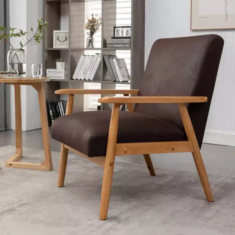 Fauteuil d'appoint Okak 25.38 W avec revêtement confortable, fauteuil de lecture en bois massif de style Mid-Century pour salon, chambre à coucher, salle d'attente