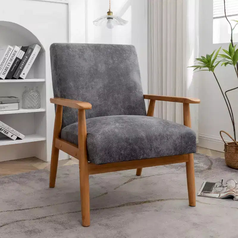 Fauteuil d'appoint Okak 25.38 W avec revêtement confortable, fauteuil de lecture en bois massif de style Mid-Century pour salon, chambre à coucher, salle d'attente