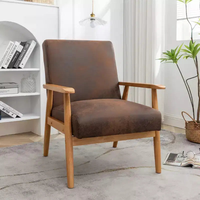 Fauteuil d'appoint Okak 25.38 W avec revêtement confortable, fauteuil de lecture en bois massif de style Mid-Century pour salon, chambre à coucher, salle d'attente