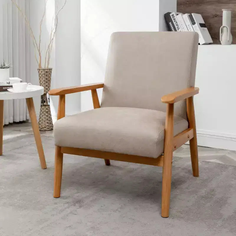 Fauteuil d'appoint Okak 25.38 W avec revêtement confortable, fauteuil de lecture en bois massif de style Mid-Century pour salon, chambre à coucher, salle d'attente