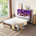 Karl Home Luxury Brown Wood Bed Frame Full Size Platform Bed with LED Upholstered Headboard, Charging Station