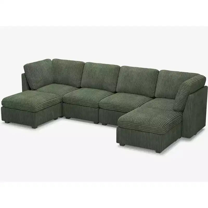 Canapé d'angle modulable 6 places en velours côtelé en forme de U Belffin - Avec pouf de rangement et design convertible