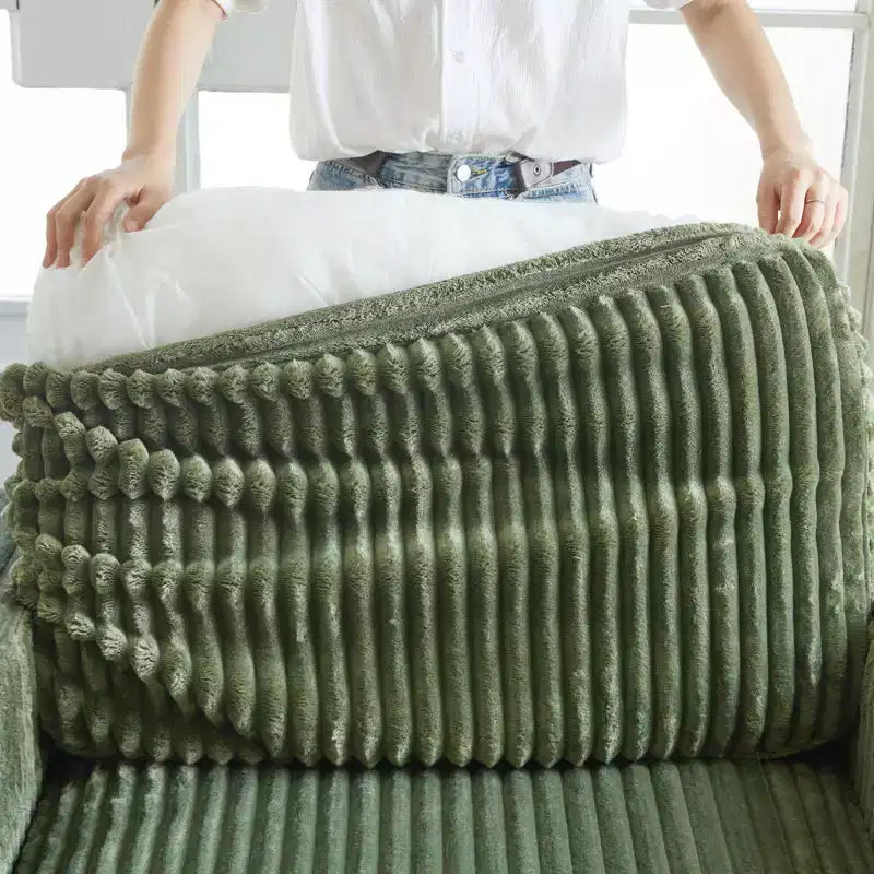 Canapé d'angle modulable 6 places en velours côtelé en forme de U Belffin - Avec pouf de rangement et design convertible