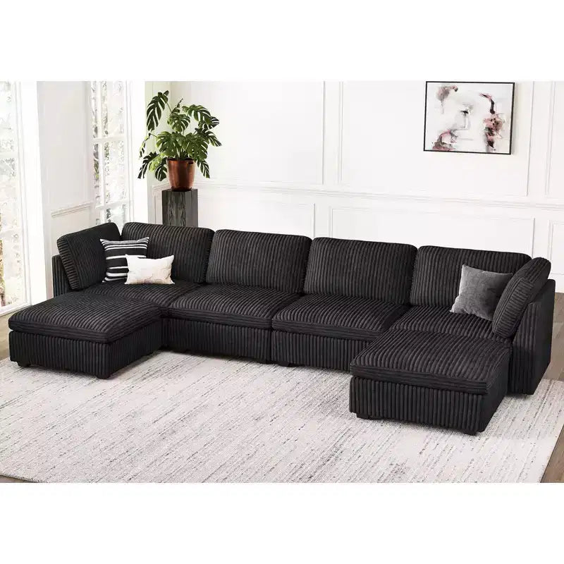 Belffin U-Shaped 6-Seater Corduroy Sectional - Modular Sofa with Storage Ottoman & Convertible Design