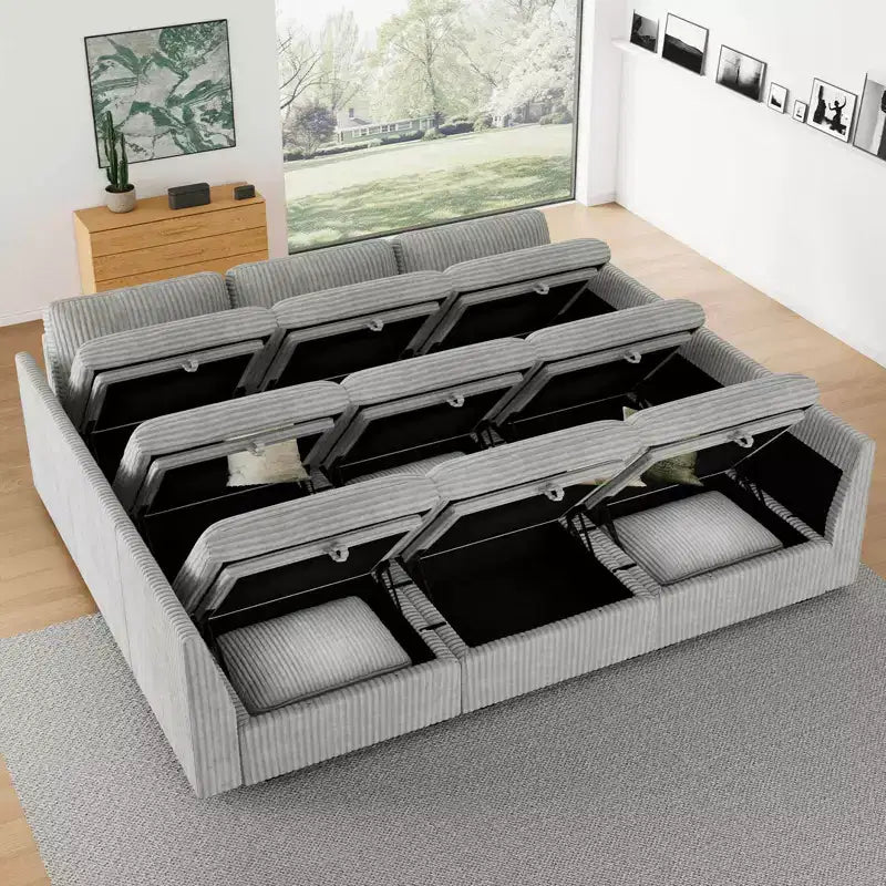 Canapé modulaire convertible Belffin 9 places - Canapé Cloud avec velours côtelé moelleux et rangement pour chaque module