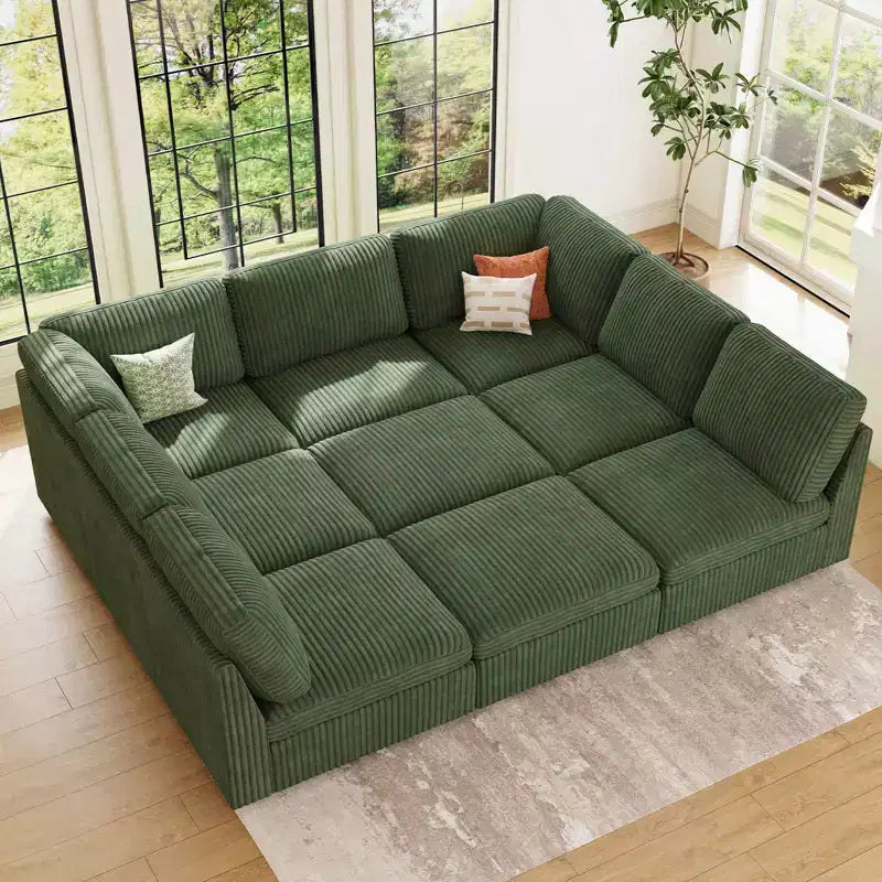 Canapé modulaire convertible Belffin 9 places - Canapé Cloud avec velours côtelé moelleux et rangement pour chaque module