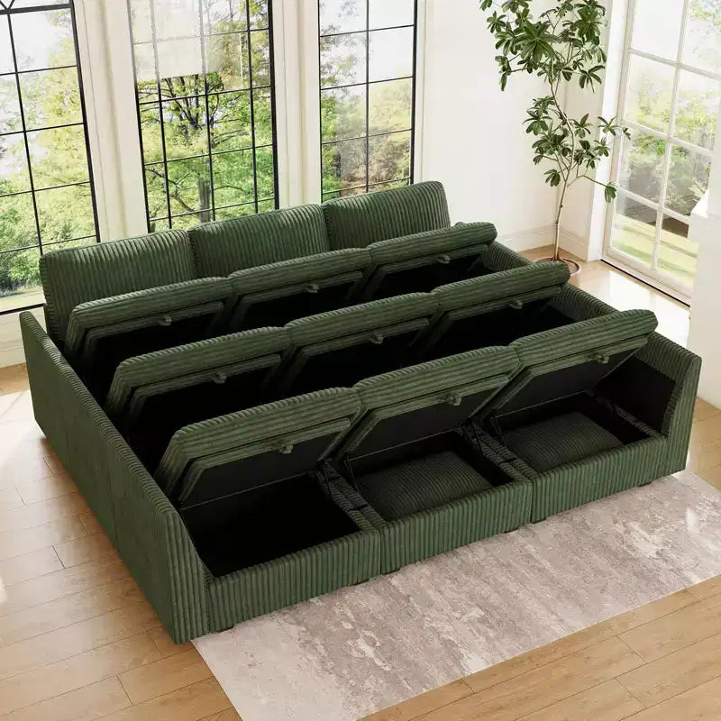 Canapé modulaire convertible Belffin 9 places - Canapé Cloud avec velours côtelé moelleux et rangement pour chaque module